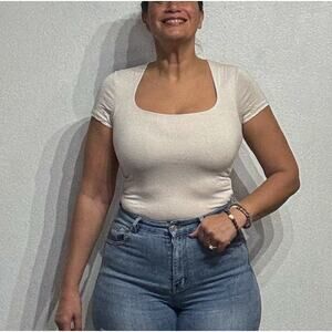 Wasabi + Mint Cream Square Neck Bodysuit Sz M